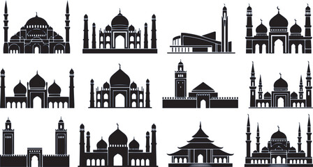 Mosque Silhouettes On White Background Architectural Vector Collection © Md