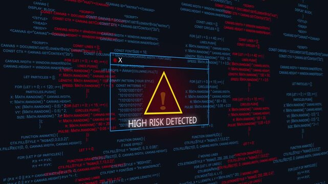 Cybersecurity alert: risk detected warning screen animation security breach alert digital threat warning