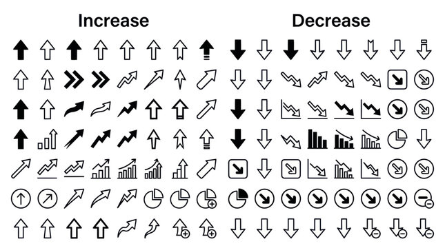 Data visualization icons showing increase and decrease trends