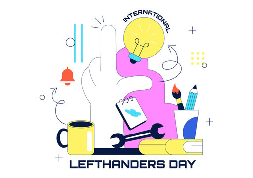 International Left Handers Day Illustration Featuring Left-Hand Creativity, Education Tools, Artistic Expression, and Writing Activities Concept