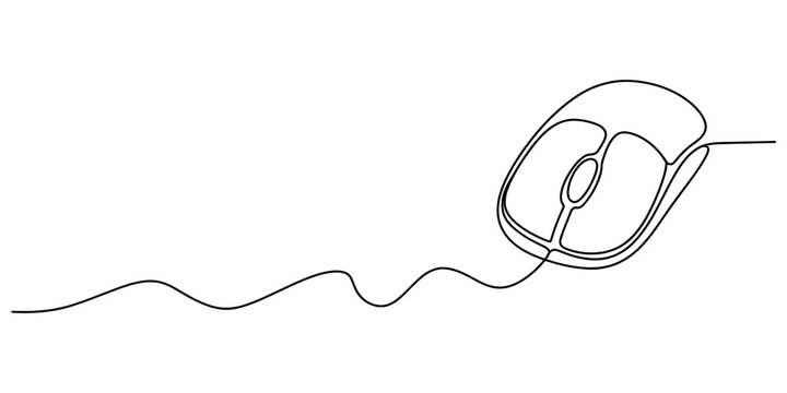 Computer mouse drawn in a single continuous line style Vector, illustration