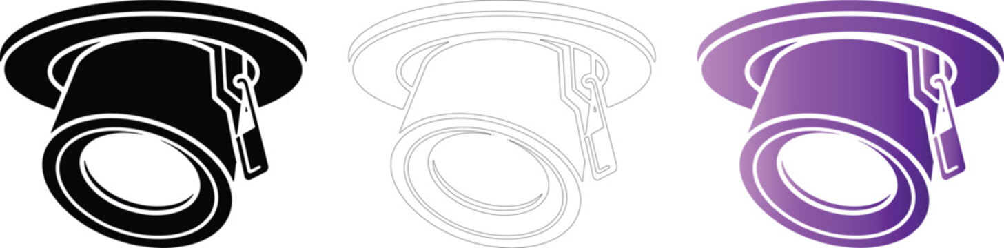 Recessed ceiling spotlight downlight fixture vector icon set isolated on white background