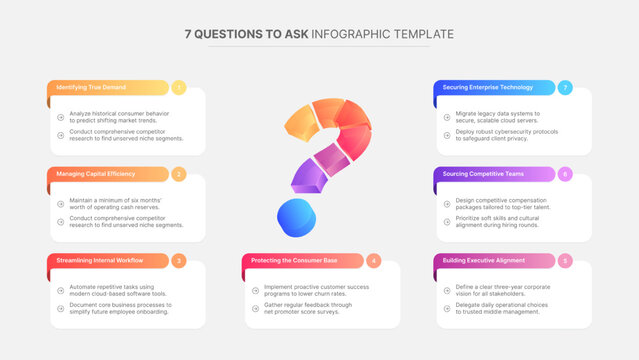 Question Mark Infographic Template with 7 Text Blocks Data Points