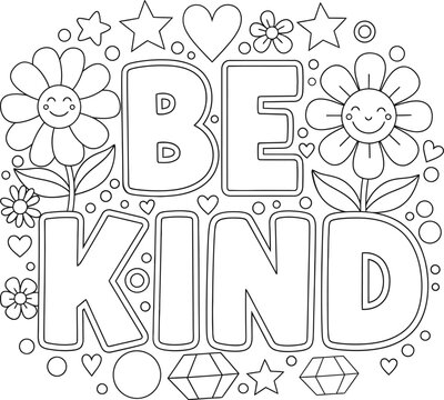 Be kind silhouette inspirational quote with flowers and hearts
