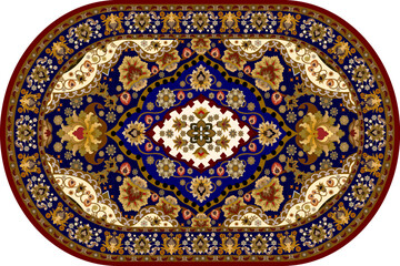 Fototapeta premium Oval Persian Floral Carpet Pattern in Deep Red – Traditional Vintage Rug Design