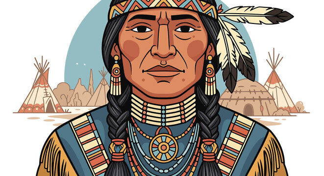 Native American Man Wearing Traditional Headdress.