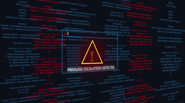 Cybersecurity alert: red triangle warning sign on digital screen with code primary keywords primary keywords
