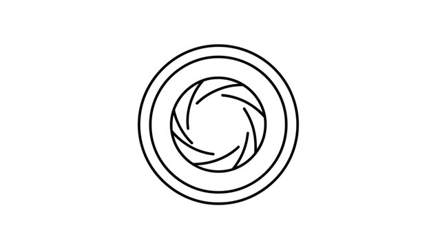 Stylized iris aperture diagram with concentric circles and layered blades