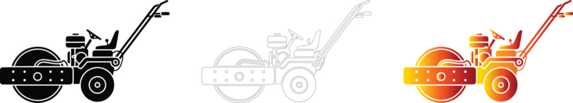 Motorized walk-behind lawn roller turf compactor icon set on transparent background