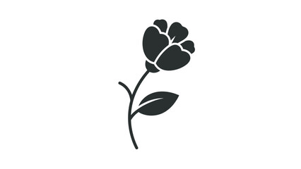 A solitary dark flower with one leaf and a curving stem on a white background © Sendal