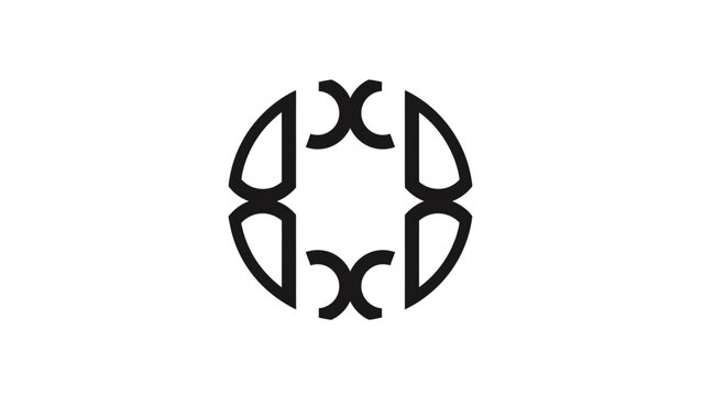 Circular abstract graphic design with symmetrical, flowing lines in black