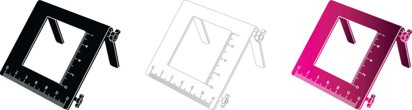 Linen tester magnifying glass vector set in black, outline, and pink transparent background