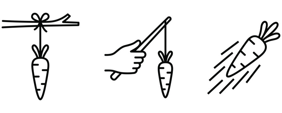 Business incentive concept with carrot on stick and moving fast icon.