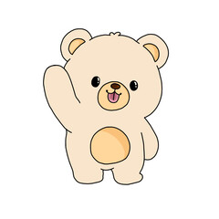 Obraz premium Cute Cartoon Teddy Bear Waving Hand Isolated on Black Background