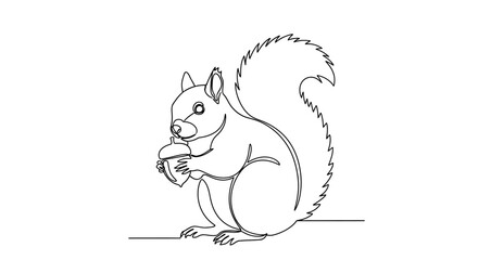 Continuous line drawing of a squirrel holding an acorn © Klumbrak