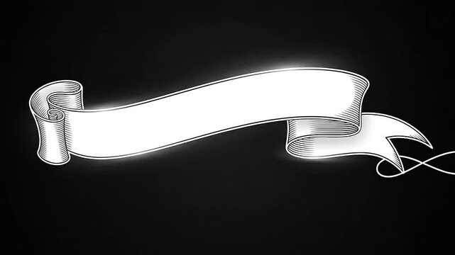 A decorative white paper scroll banner isolated on a solid black background