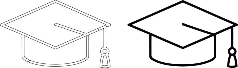 Obraz premium Graduation cap line art set outline and solid versions for education design