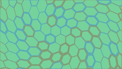Fototapeta premium Abstract geometric pattern with distorted hexagonal grid in shades of green and blue