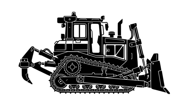 Front View Bulldozer Silhouette Vector Heavy Earthmoving Construction Equipment Illustration