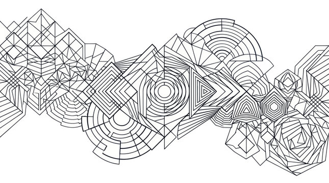 Complex line art pattern with geometric shapes and polygons
