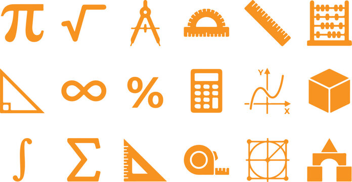 Set of mathematical and geometric symbols and icons for education and science with mathematics geometry education calculus measurement calculator protractor equation triangle infographic