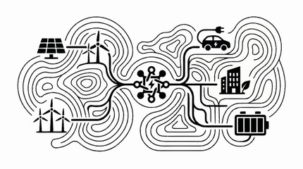 Fototapeta premium Renewable energy sources powering electric vehicles and buildings.