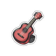 Naklejka premium Cute small acoustic guitar or ukulele illustration, red musical instrument, generated AI
