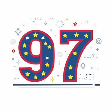 Number 97 with Stars and Geometric Decorations
