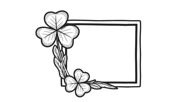 Black and White Clover Frame Illustration.