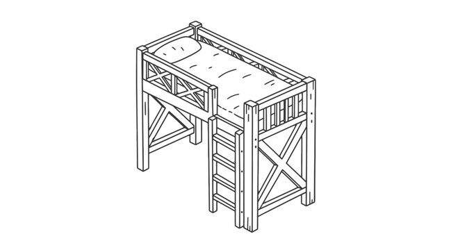 Bunk Bed Loft Furniture Illustration Line Art.