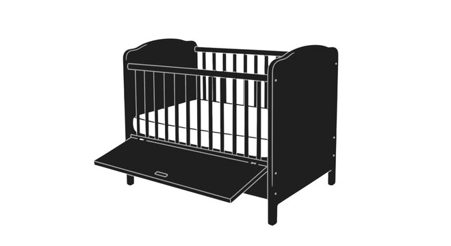 Black Baby Crib with White Mattress.