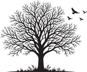 Obraz premium Bare tree silhouette, black tree icon, winter tree graphic, nature illustration