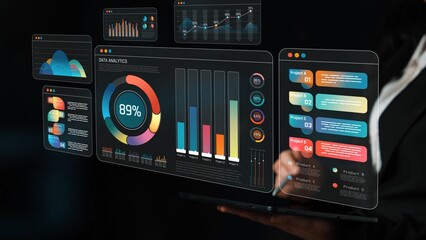 Fototapeta premium Modern Data Analytics Interface Displaying Graphs and Statistics on Digital Dashboard for Business Insights and Decision Making in Technology Environment Sigmoid