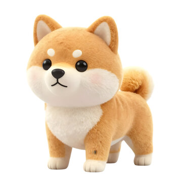 Cute Plush Shiba Inu 3D Cartoon Character Isolated on White Background