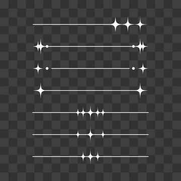 White sparkle line dividers with decorative star accents isolated on transparent background