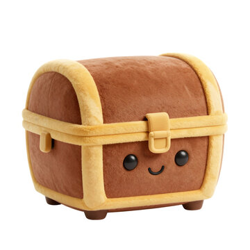 Cute Plush Treasure chest 3D Cartoon Character Isolated on White Background