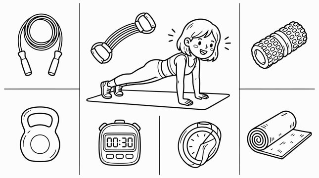 Woman Doing Plank Exercise with Fitness Equipment - Healthy Lifestyle Vector Art