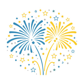 Flat design fireworks burst with stars and sparkles