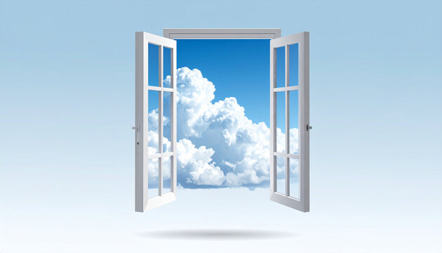 Open Window to Blue Sky with White Clouds