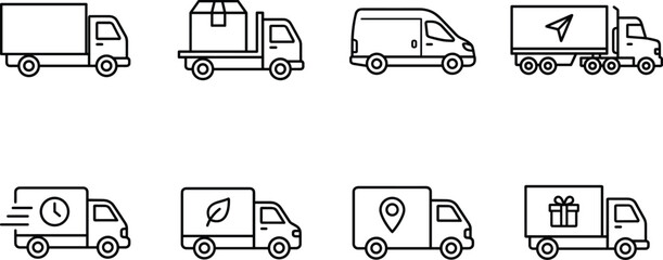Delivery truck and shipping van line icon set for logistics transport distribution tracking and e-commerce service © AKTAR