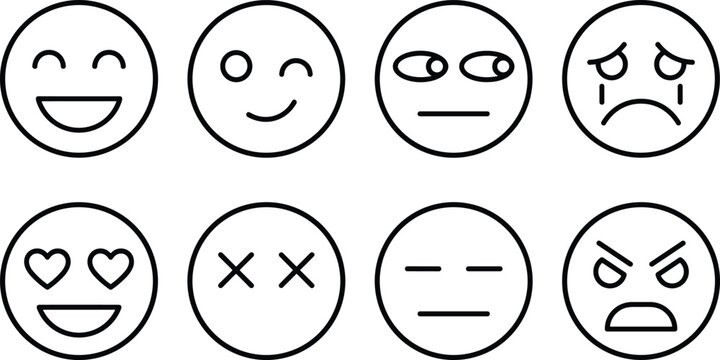 Emoticon emoji face line icon set for customer feedback satisfaction survey app user experience evaluation