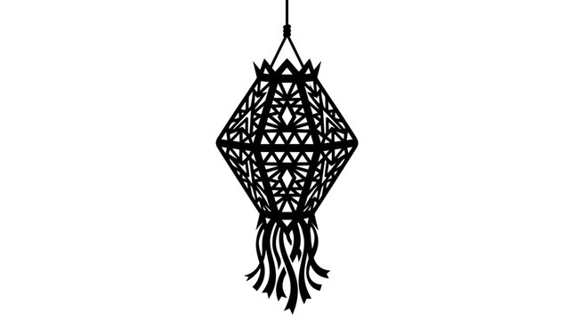 Black macrame wall hanging, bohemian decor, woven textile art, geometric pattern isolated on White Background