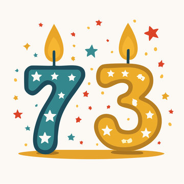 Birthday Candles Number 73 with Stars and Confetti
