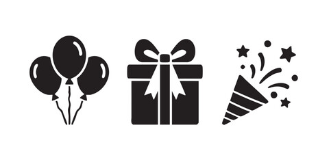 Black Silhouette Vector Set of Party Balloons, Gift and Celebration © Wimas