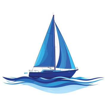 A stylish blue sailboat vector illustration on waves.