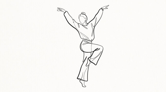 Contemporary dancer line art vector minimalist continuous line drawing movement graphic