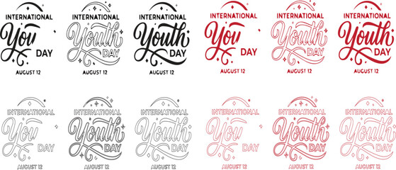 International Youth Day typography bundle, August 12 lettering design set with hand drawn quotes for t-shirt, poster, and greeting card. © MdRakib