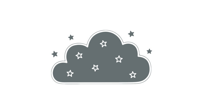 Gray Cloud with Snowflakes and Stars Icon.