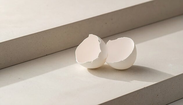 Broken white eggshell neatly cracked on a clean minimalist background