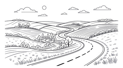 Fototapeta premium Winding road through rolling hills and rural countryside